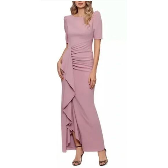 Xscape Ruched Scuba Crepe Gown Dress Pink Womens Size 4 New Formal Evening - Picture 1 of 15